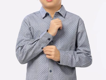 Dark Grey Polka Dots Printed Boys Shirt on Sale