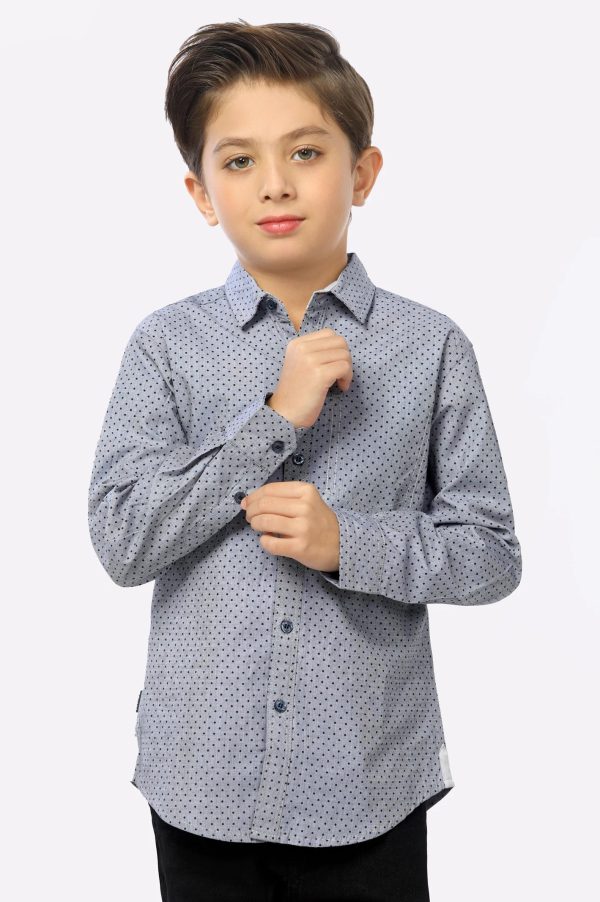 Dark Grey Polka Dots Printed Boys Shirt on Sale