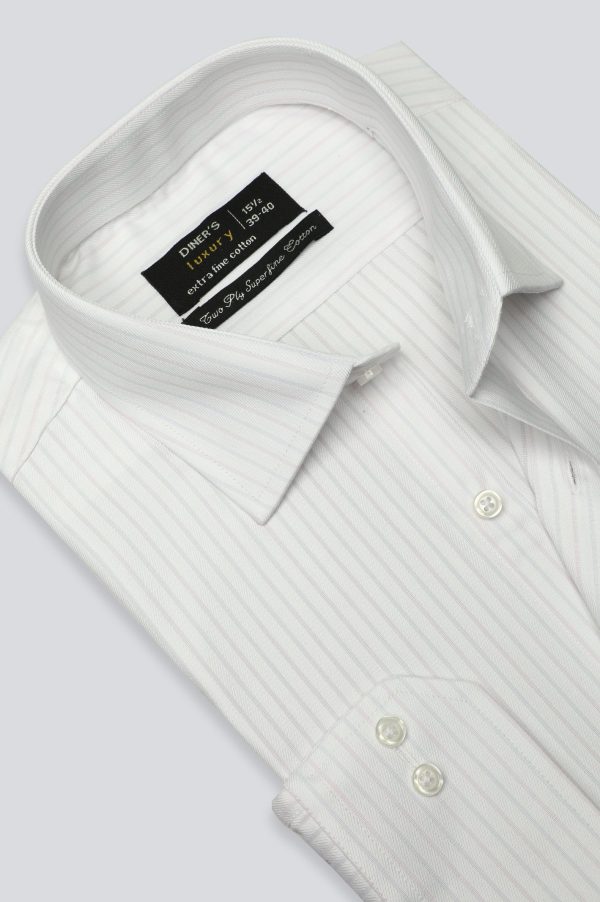 White Stripe Textured Formal Shirt Online Hot Sale