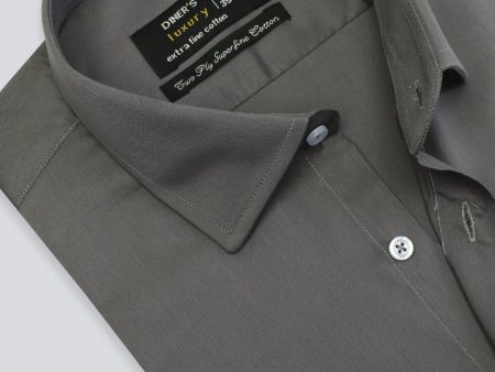 Grey Twill Textured Formal Shirt Discount