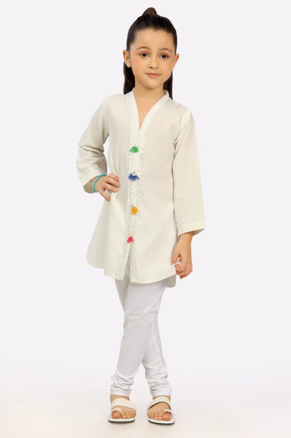 Off White Yarn Dyed Girls Kurti Sale