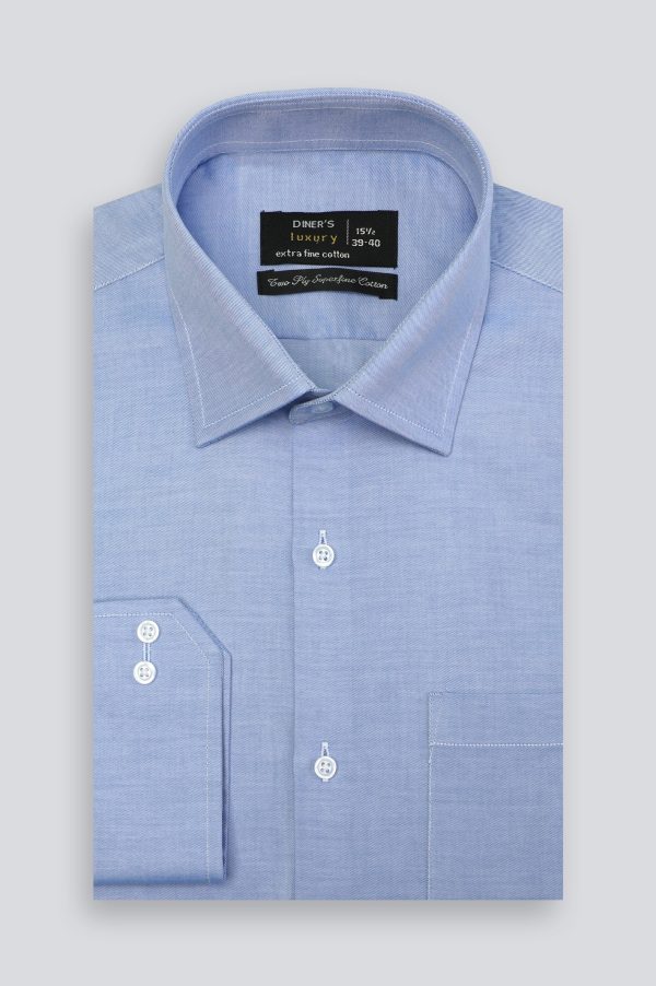 Blue Twill Textured Formal Shirt Online Hot Sale