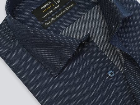 Navy Blue Jacquard Formal Shirt For Sale