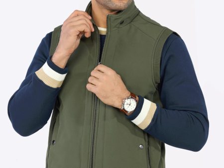 Mens Olive Sleeveless Quilted Bomber Vest Fashion