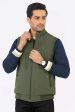 Mens Olive Sleeveless Quilted Bomber Vest Fashion