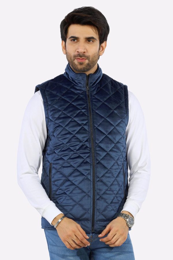 Navy Blue Quilted Puffer Vest for Mens Online