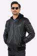 Mens Black Hooded Leather Jacket For Cheap