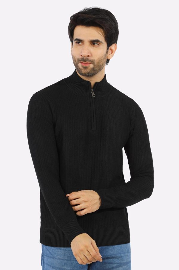 Black Quarter Zip Gents Sweater For Sale