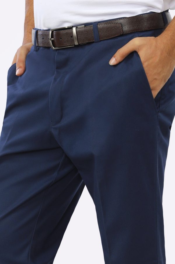 Navy Blue Cotton Regular Fit Trouser Online Hot Sale