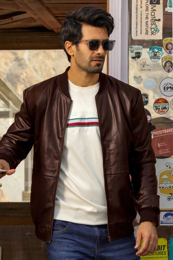 Maroon Leather Bomber Jacket for Mens Fashion