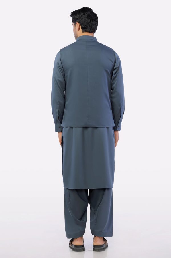 Dark Grey Shalwar Kameez with Waistcoat Discount