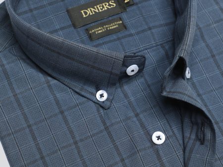 Dark Grey Windowpane Check Casual Shirt Discount