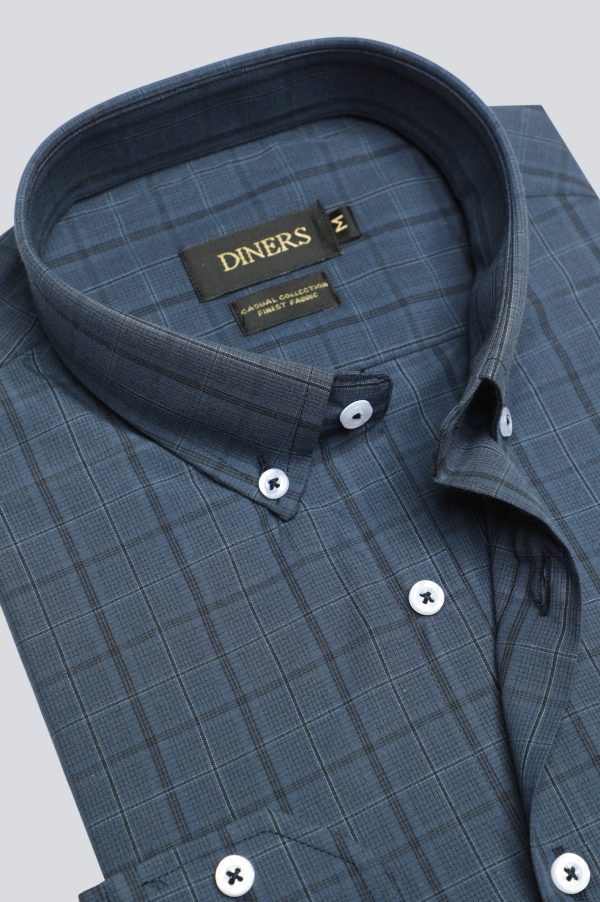 Dark Grey Windowpane Check Casual Shirt Discount