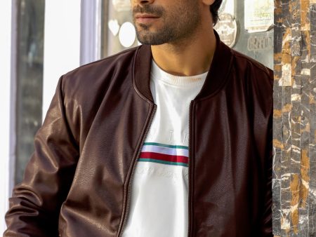 Maroon Leather Bomber Jacket for Mens Fashion