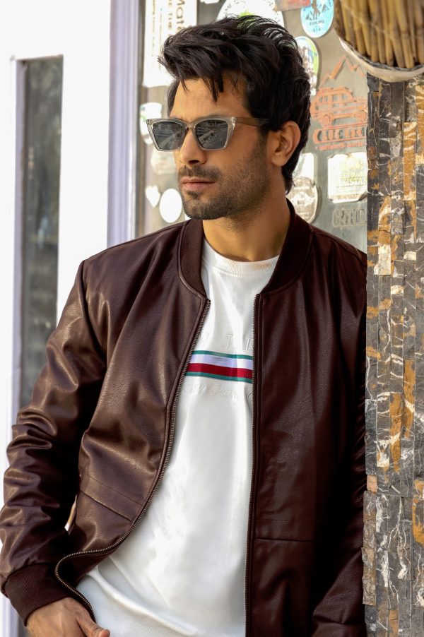 Maroon Leather Bomber Jacket for Mens Fashion