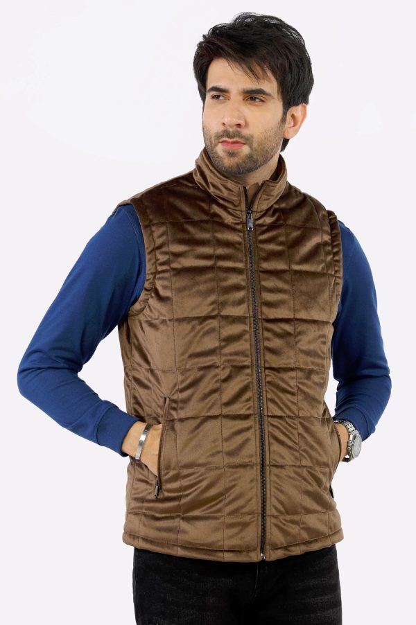 Khaki Quilted Puffer Vest for Mens on Sale