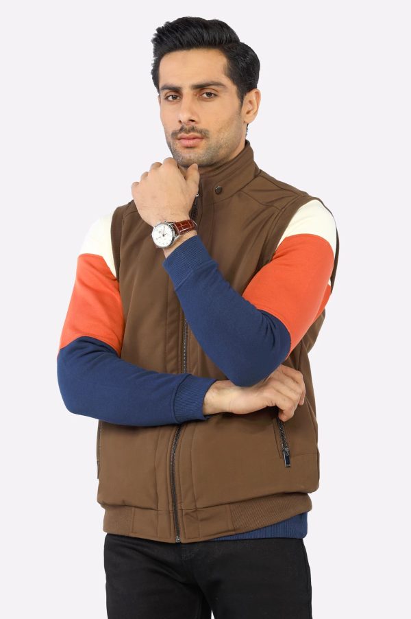 Brown Sleeveless Quilted Jacket Cheap