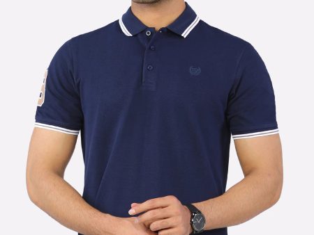 Navy Blue Jacquard Collar Polo Online now