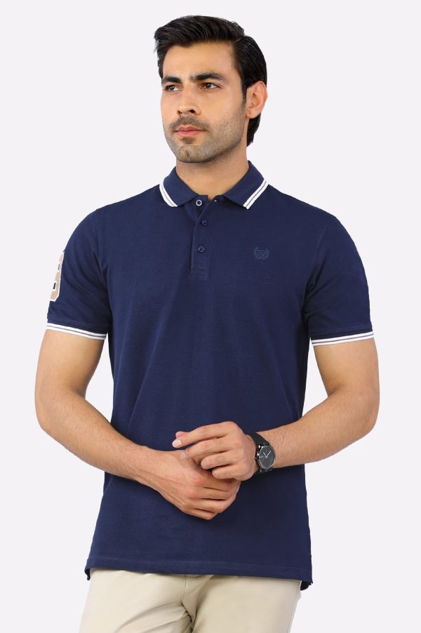 Navy Blue Jacquard Collar Polo Online now