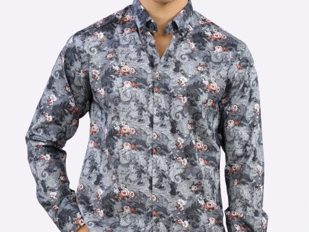 Dark Grey Paisley Printed Casual Milano Shirt on Sale