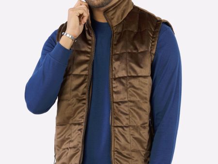 Khaki Quilted Puffer Vest for Mens on Sale