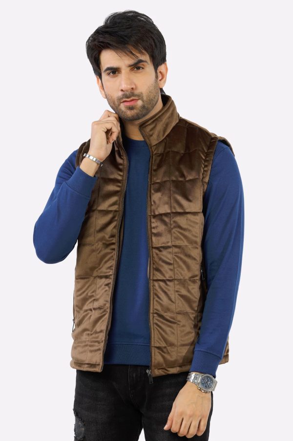 Khaki Quilted Puffer Vest for Mens on Sale