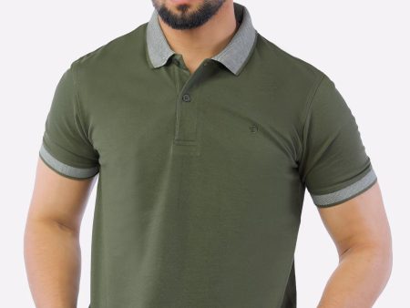 Olive Jacquard Collar Polo Online now