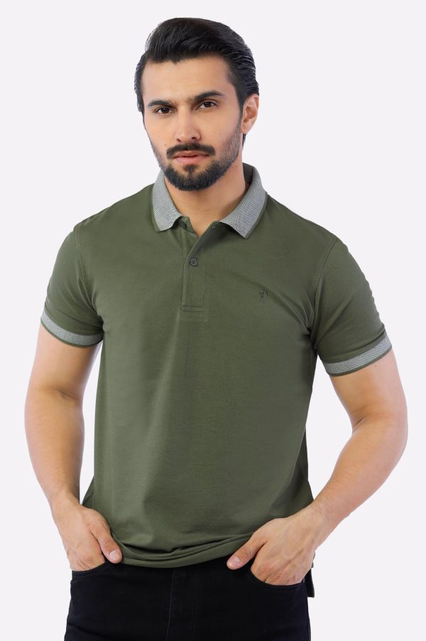 Olive Jacquard Collar Polo Online now