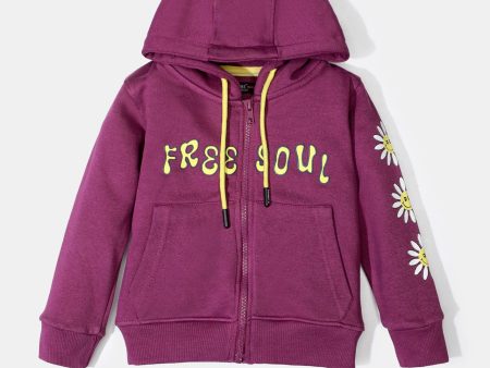 Dark Purple Printed Girls Hoodie For Discount