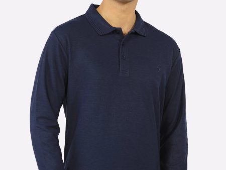 Navy Blue Long Sleeves Polo Fashion