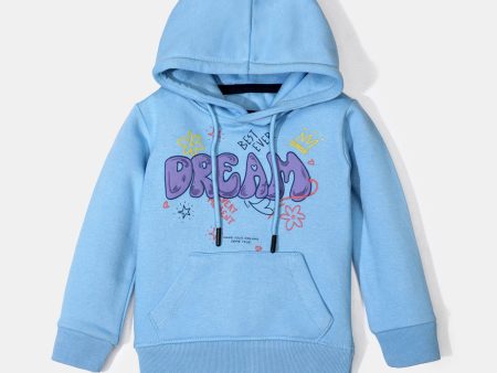 Ice Blue Graphic Print Girls Hoodie Online Sale