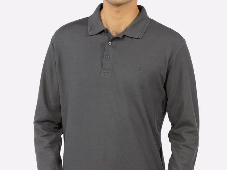 Dark Grey Long Sleeves Polo Hot on Sale