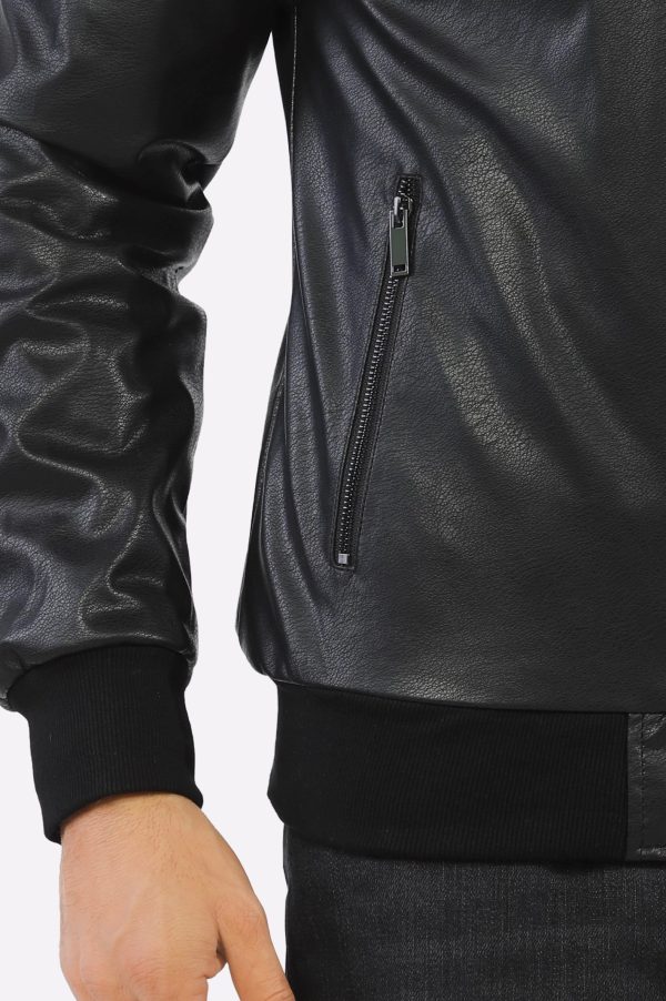 Mens Black Hooded Leather Jacket For Cheap