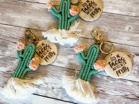 Boho Cactus Macrame keychain Sale