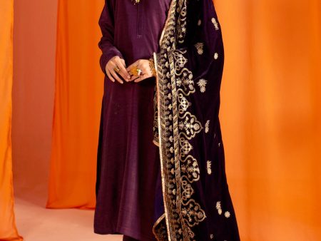 Purple Embroidered Velvet Ladies Shawl Online