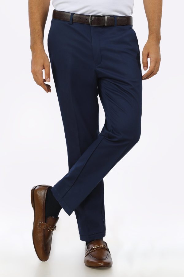 Navy Blue Cotton Regular Fit Trouser Online Hot Sale