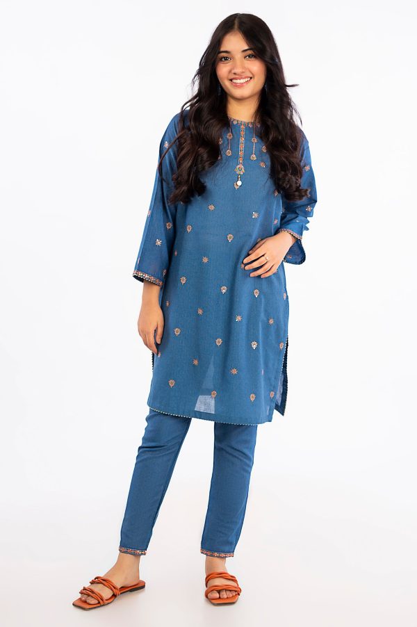 Blue Embroidered Teens 2PC Online now