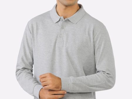 Heather Grey Long Sleeves Polo on Sale