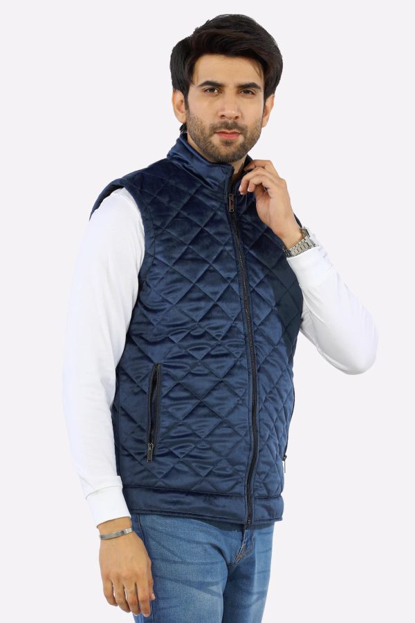 Navy Blue Quilted Puffer Vest for Mens Online