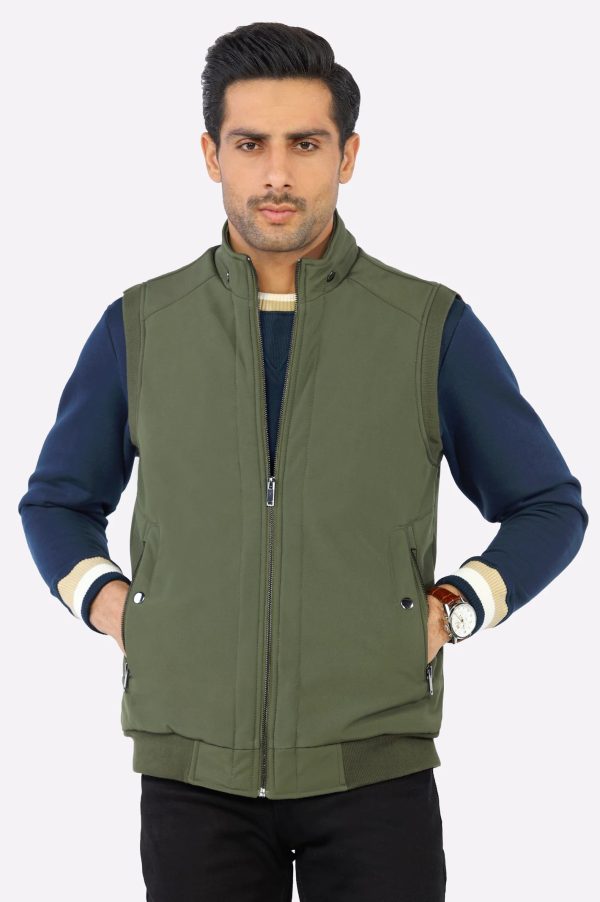 Mens Olive Sleeveless Quilted Bomber Vest Fashion