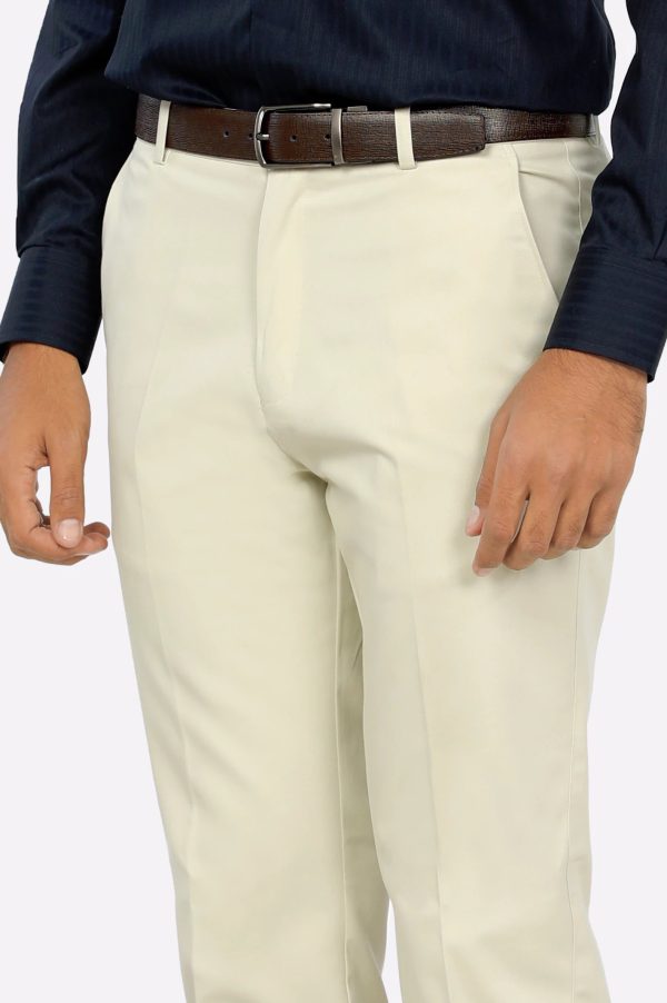 Off White Cotton Regular Fit Trouser Hot on Sale