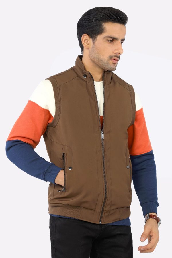 Brown Sleeveless Quilted Jacket Cheap