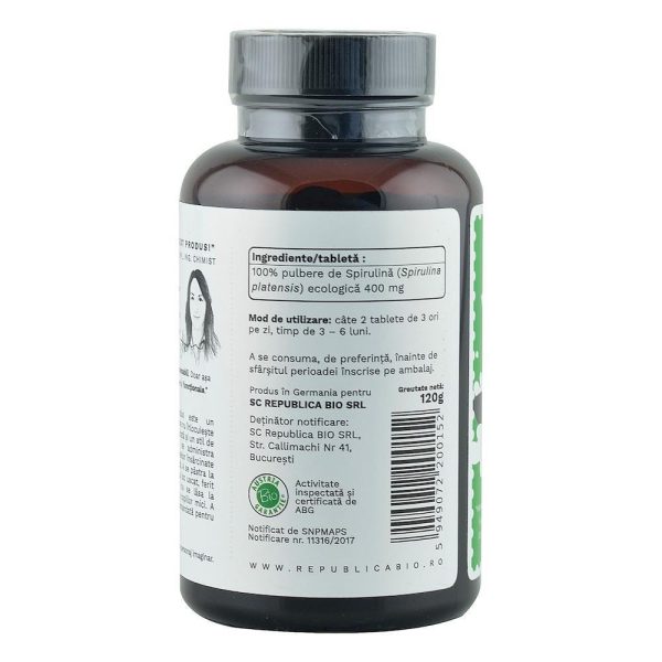 Spirulina Ecologica de Hawaii (400 mg) Republica BIO, 300 tablete (120 g) Cheap