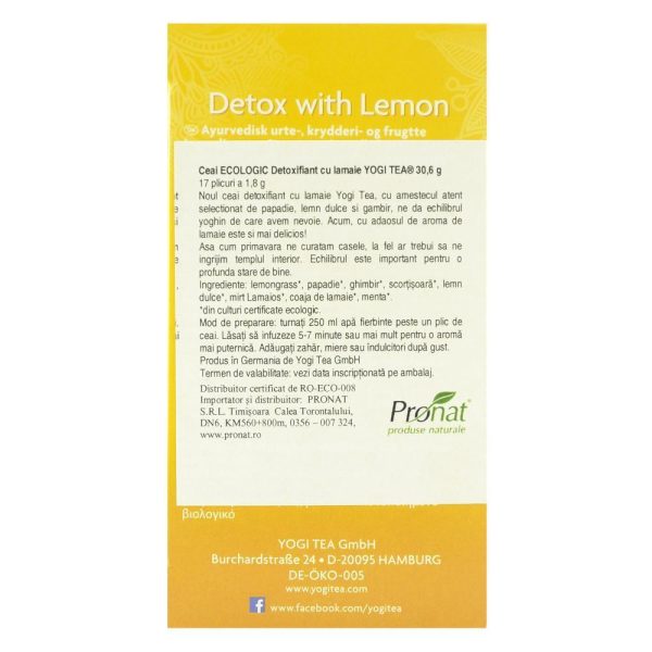 Yogi Tea Detox with lemon, ceai detoxifiant cu coaja de lamaie si papadie, bio, 30,6 g Online Hot Sale