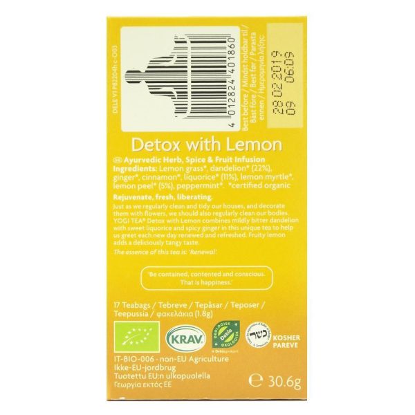 Yogi Tea Detox with lemon, ceai detoxifiant cu coaja de lamaie si papadie, bio, 30,6 g Online Hot Sale