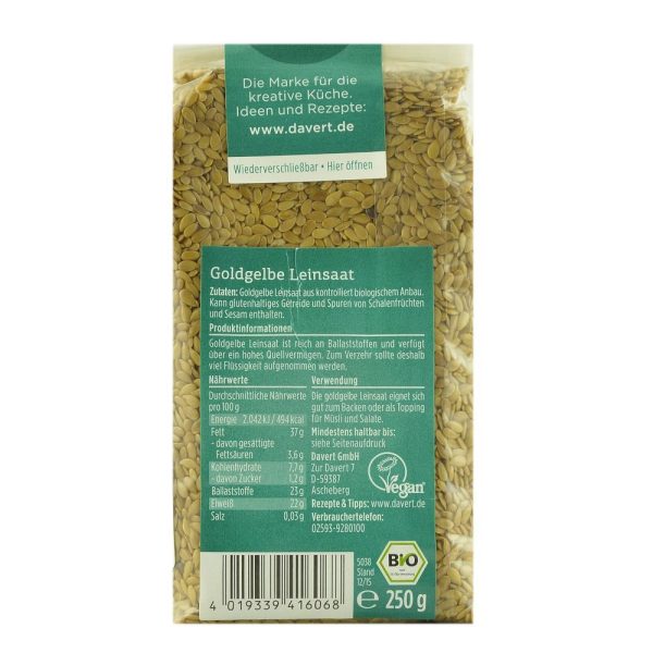 Seminte de in galben-aurii 250 g Davert, bio For Sale