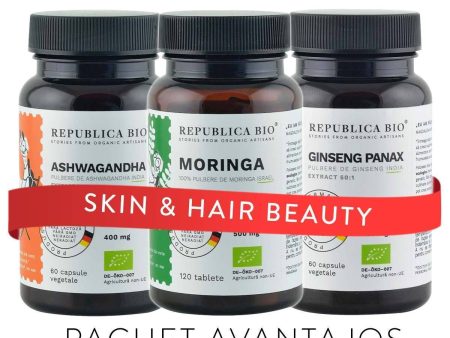 SKIN & HAIR Beauty, pachet promotional (Ginseng + Ashwagandha + Moringa), BIO, RAW, VEGAN For Discount