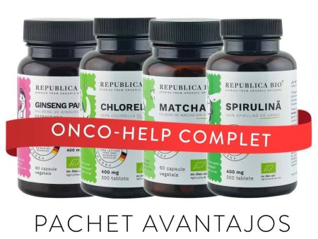 ONCO-HELP Complet, pachet promotional (Spirulina + Chlorella + Matcha + Ginseng), BIO, RAW, VEGAN Fashion